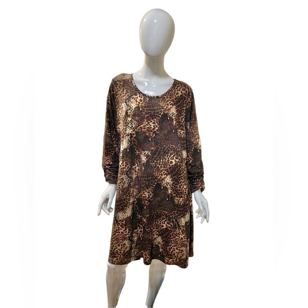 Robert Louis Leopard Animal Print Color block Crew Neck Dress 2X Business Casual